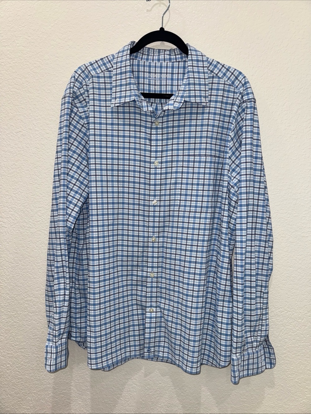 Vineyard Vines Performance Cotton Shirt Mens XL Blue Plaid Stretch Button Up